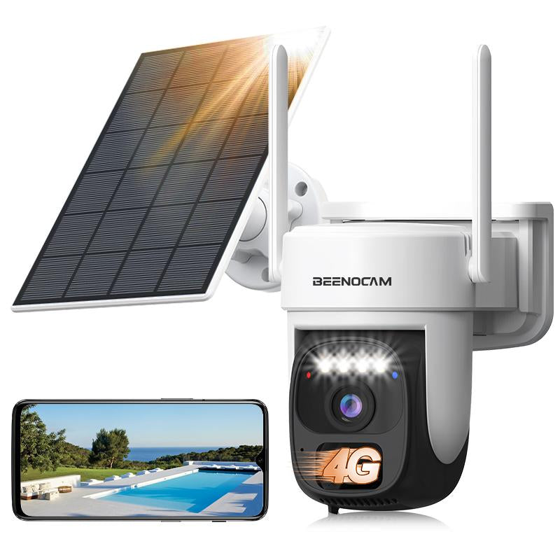 Solar Surveillance 4G LTE Cellular Security Camera Wireless Outdoor Camera, No Wifi Required, Includes 32G Sd&Dummy SIM Card, Solar Powered 360°PTZ, with PIR Motion Detection, 2K Full Color Night Vision, Two-Way Conversation, Alarm Function, IP66