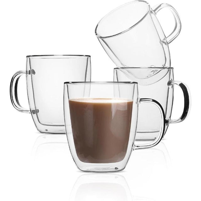 Double Wall Glass Tea and Coffee Mugs (Set of 4, 12Oz) – Insulated Clear Drinkware