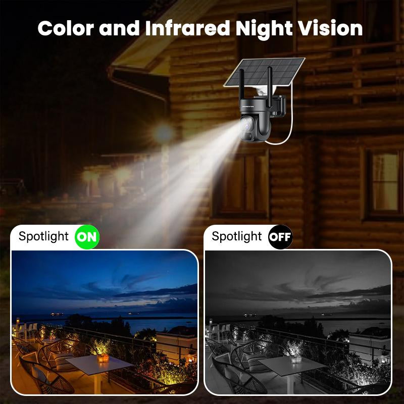 Solar Surveillance 4G LTE Cellular Security Camera Wireless Outdoor Camera, No Wifi Required, Includes 32G Sd&Dummy SIM Card, Solar Powered 360°PTZ, with PIR Motion Detection, 2K Full Color Night Vision, Two-Way Conversation, Alarm Function, IP66