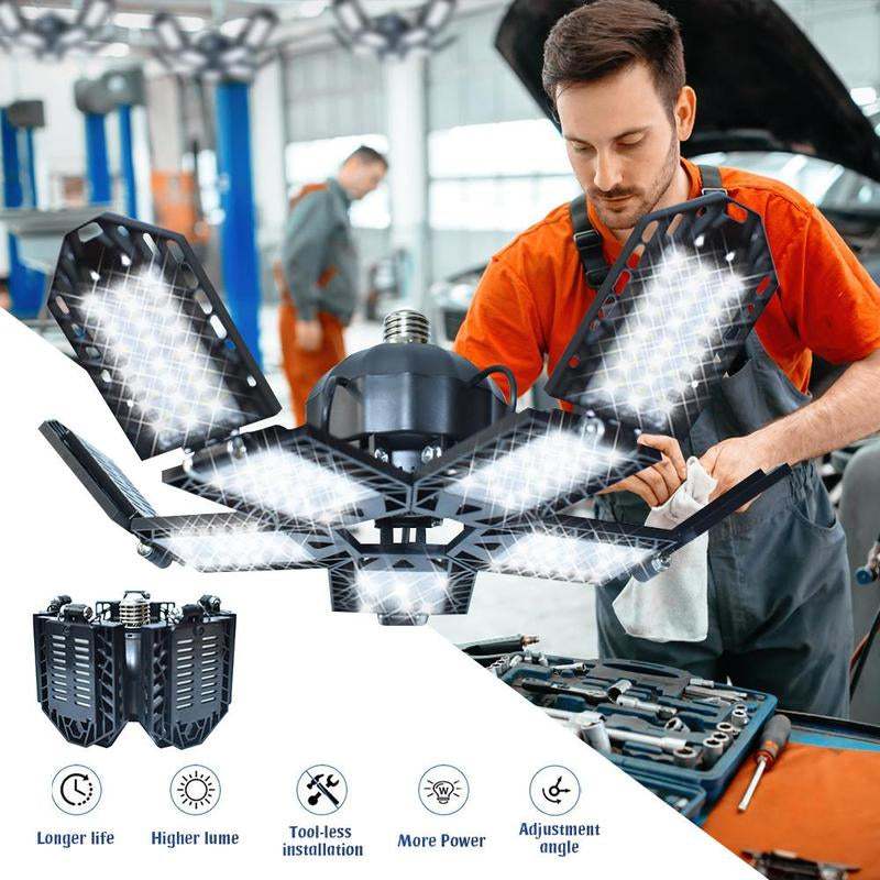 600W LED Garage Lights,Deformable LED Garage Ceiling Lights 22000LM E26/E27 Garage Lighting with 10+1 Adjustable Panels 6500K Daylight Light