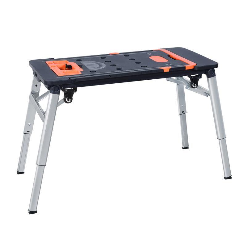 LEADALLWAY 7-In-1 Folding Portable Workbench Painted Work Table as Workbench, Scaffold,Platform,Sawhorse,Car Creeper and Hand Truck with 4 Wheels