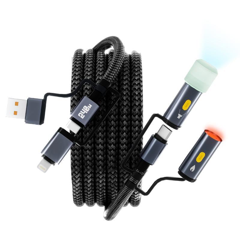 6-In-1 240W Multi USB C Cable with LED Lighting Ignition,Usb-C Charging Cable Lightning Cable,Reverse Charging with USB-A Ports,Fast Charging Compatible for Iphone 16 Pro Max/Pad/Phones/Tablets/Laptop
