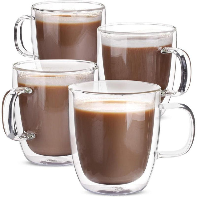 Double Wall Glass Tea and Coffee Mugs (Set of 4, 12Oz) – Insulated Clear Drinkware