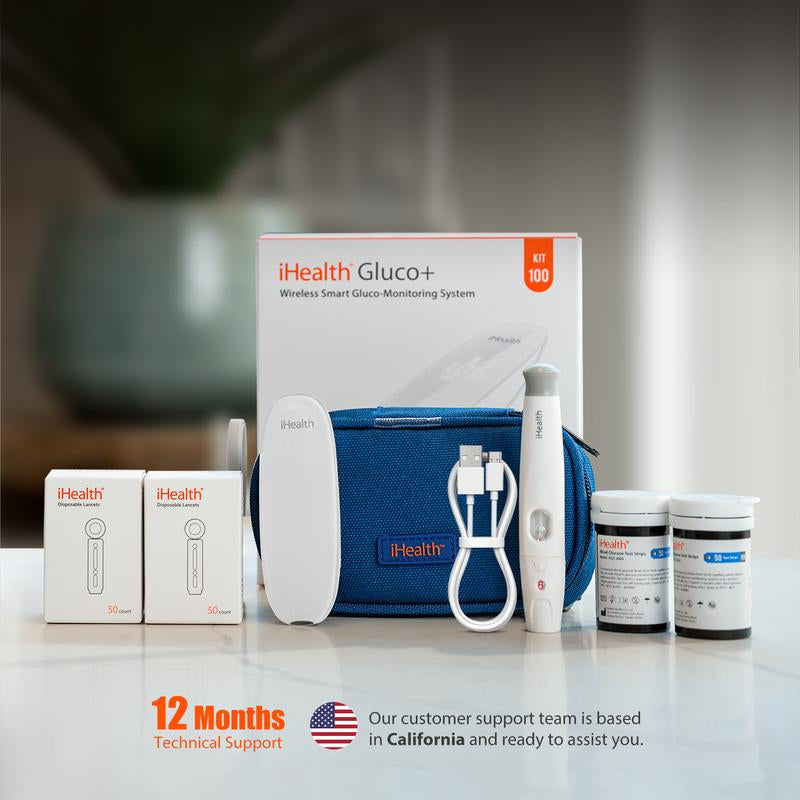 Ihealth Blood Sugar Monitor Portable Glucose Meter Free App Finger Glucose Test Diabetes Accessories Strips Lancets Lancing Device Healthcare Kit