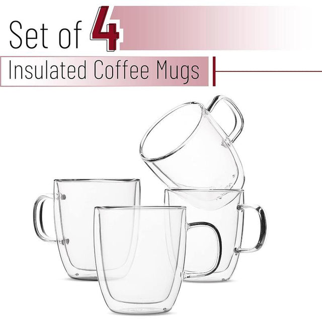 Double Wall Glass Tea and Coffee Mugs (Set of 4, 12Oz) – Insulated Clear Drinkware
