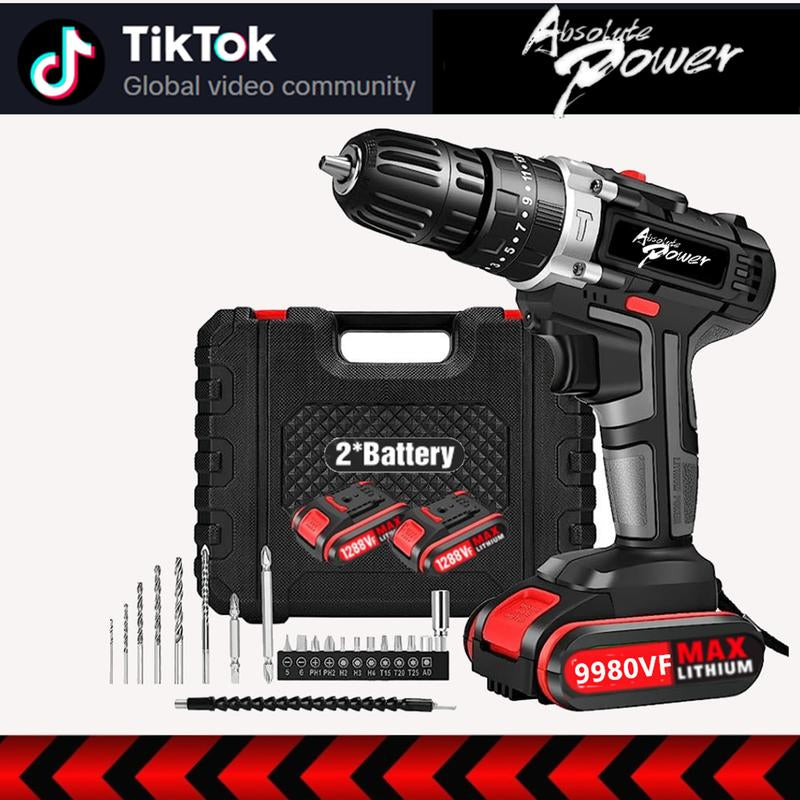 Absolute Power Cordless Drill 24V Electric Power Drill Set Tool Drills Cordless Set with Battery and Charger 24 Volt Drill Driver Kit