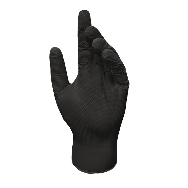 Grease Monkey Traction Grip Nitrile Disposable Glove, Black, Large, 50-Count