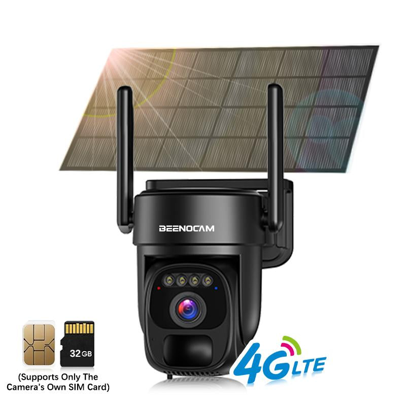 Solar Surveillance 4G LTE Cellular Security Camera Wireless Outdoor Camera, No Wifi Required, Includes 32G Sd&Dummy SIM Card, Solar Powered 360°PTZ, with PIR Motion Detection, 2K Full Color Night Vision, Two-Way Conversation, Alarm Function, IP66