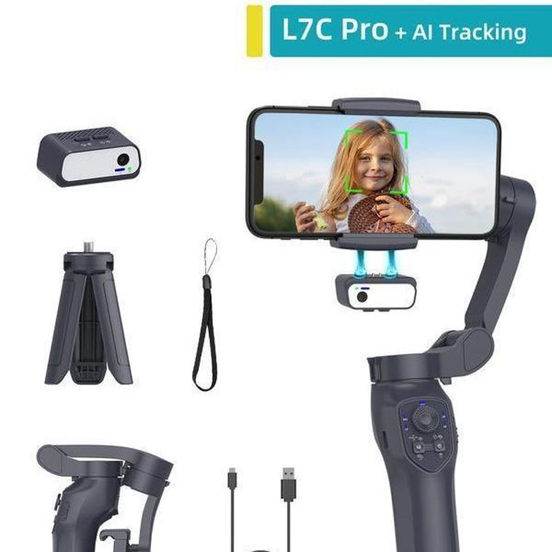 COMITOK Gimbal Stabalizer 3-Axis Handheld Phone Stabilizer for Smartphone with Fill Light, Active Rotating Automatic Face Tracking, Anti-Shake Shooting Desktop Stand for Video Recording, Tripod for Iphone & Android, Selfie Accessories Cellphone