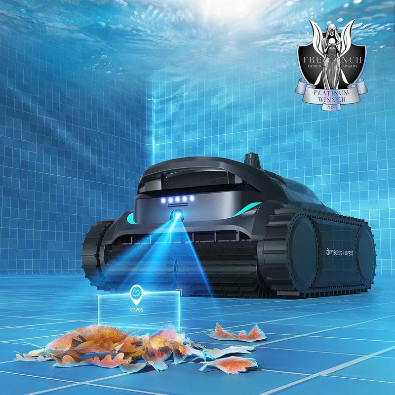 WYBOT M2 AI Camera Robotic Pool Vacuum Cleaner, 8 Modes & 7 Paths, Dual Filtration, App Control, 120W Brushless Motor, 10,000Mah Battery, 300Mins Runtime, Covers 4,305 Sq.Ft, Black&Green