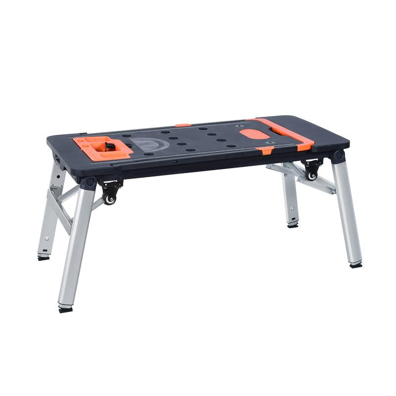 LEADALLWAY 7-In-1 Folding Portable Workbench Painted Work Table as Workbench, Scaffold,Platform,Sawhorse,Car Creeper and Hand Truck with 4 Wheels