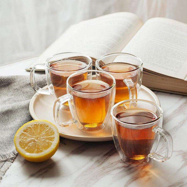 Double Wall Glass Tea and Coffee Mugs (Set of 4, 12Oz) – Insulated Clear Drinkware