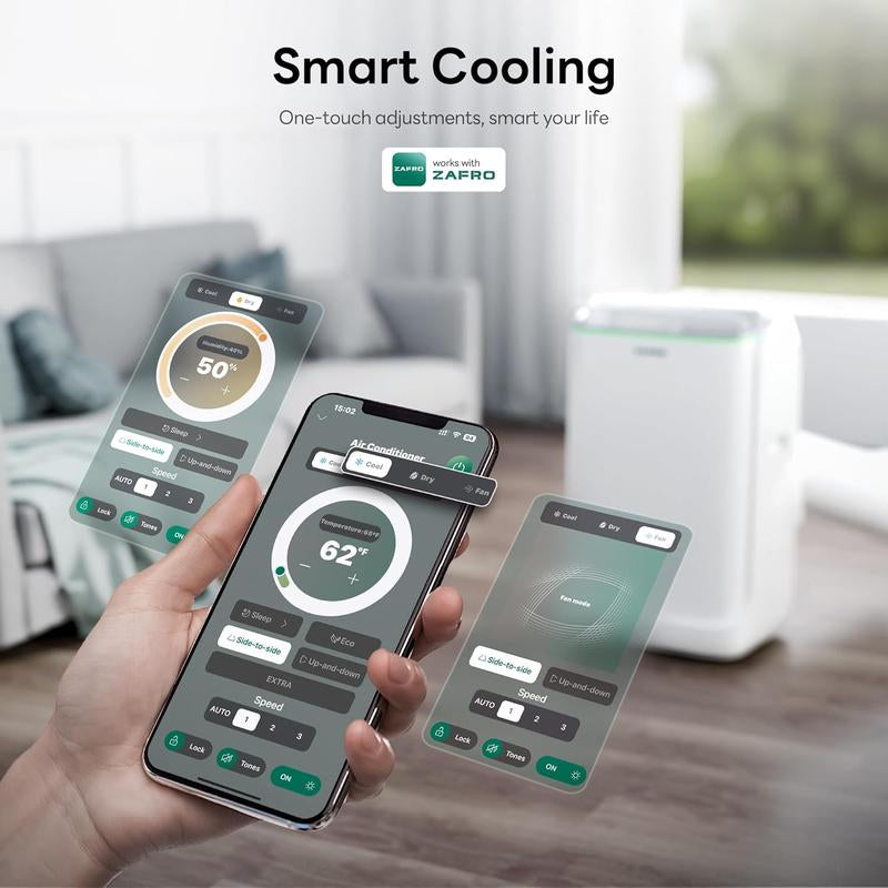 ZAFRO 14,000 BTU/16,000 BTU Portable Air Conditioners, Ultra Quiet(42Db) Dual Duct Smart AC with Drainage-Free Cooling/24Hrs Timer/App/Remote/Cool, Fan & Dehumidifier Modes for Indoor Rooms