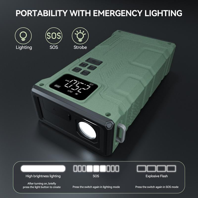 Geeneu 16800Mah Portable Car Jump Starter with Air Compressor 6000A Peak (10.0L Gas, 9.0L Diesel) 150 PSI Tire Inflator, LED Light, 12V Car Battery Jump Power Vehicle Safety Electronic Tool Cable Lcd Screen Usb Tire Pressure Monitoring Car Essentials