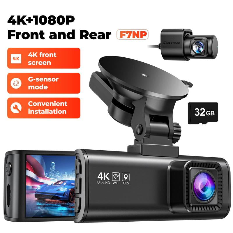 REDTIGER F17 Elite 3-Channel Dashcam 4K+1080+2.5K Ultra HD + Dual STARVIS 2 & HDR for Full Night Color. 5.8G Wifi, 3-Inch Touch Screen & 24H Parking Surveillance