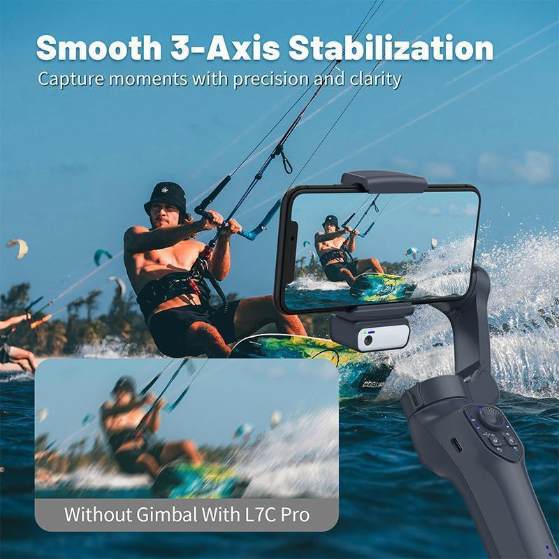 COMITOK Gimbal Stabalizer 3-Axis Handheld Phone Stabilizer for Smartphone with Fill Light, Active Rotating Automatic Face Tracking, Anti-Shake Shooting Desktop Stand for Video Recording, Tripod for Iphone & Android, Selfie Accessories Cellphone
