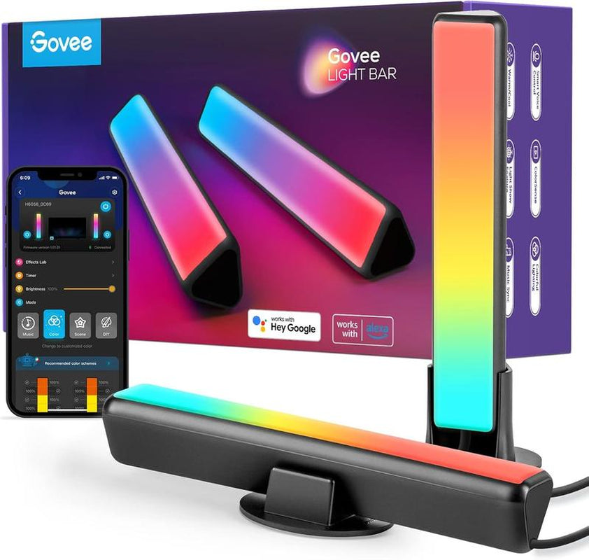 Smart LED Light Bars, Work with Alexa and Google Assistant, RGBICWW Wifi TV Backlights with Scene and Music Modes for Gaming, Room Decoration