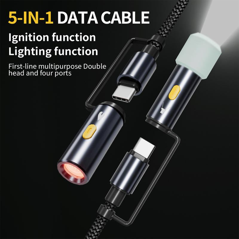 6-In-1 240W Multi USB C Cable with LED Lighting Ignition,Usb-C Charging Cable Lightning Cable,Reverse Charging with USB-A Ports,Fast Charging Compatible for Iphone 16 Pro Max/Pad/Phones/Tablets/Laptop