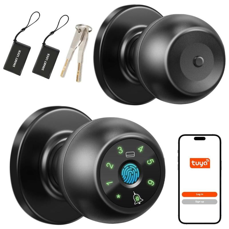 Smart Fingerprint Door Lock, Smart Fingerprint Door Knob, Biometric Door Lock with APP Control, Auto Lock Door Lock with Code, Keyless Door Knob with Lock for Bedroom, Home, Office
