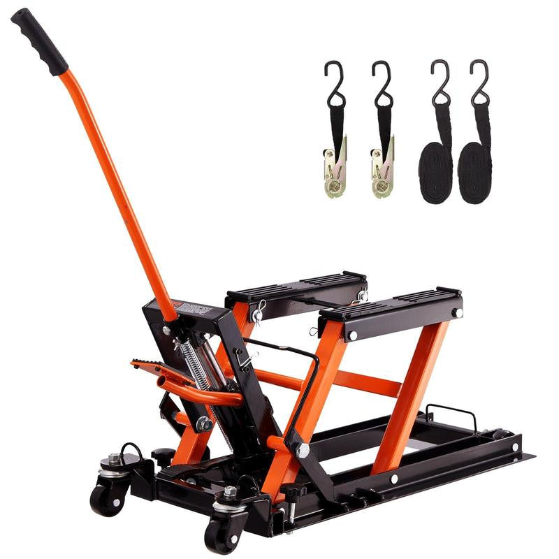 VEVOR Hydraulic Motorcycle Jack Stand, 1500 LBS ATV Scissor Lift Jack, 4.7"-15" Scissor Lift Jack Stand with 4 Wheels, Hydraulic Foot-Operated Hoist Stand for Motorcycle ATV UTV Powersports
