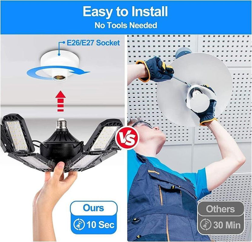 600W LED Garage Lights,Deformable LED Garage Ceiling Lights 22000LM E26/E27 Garage Lighting with 10+1 Adjustable Panels 6500K Daylight Light