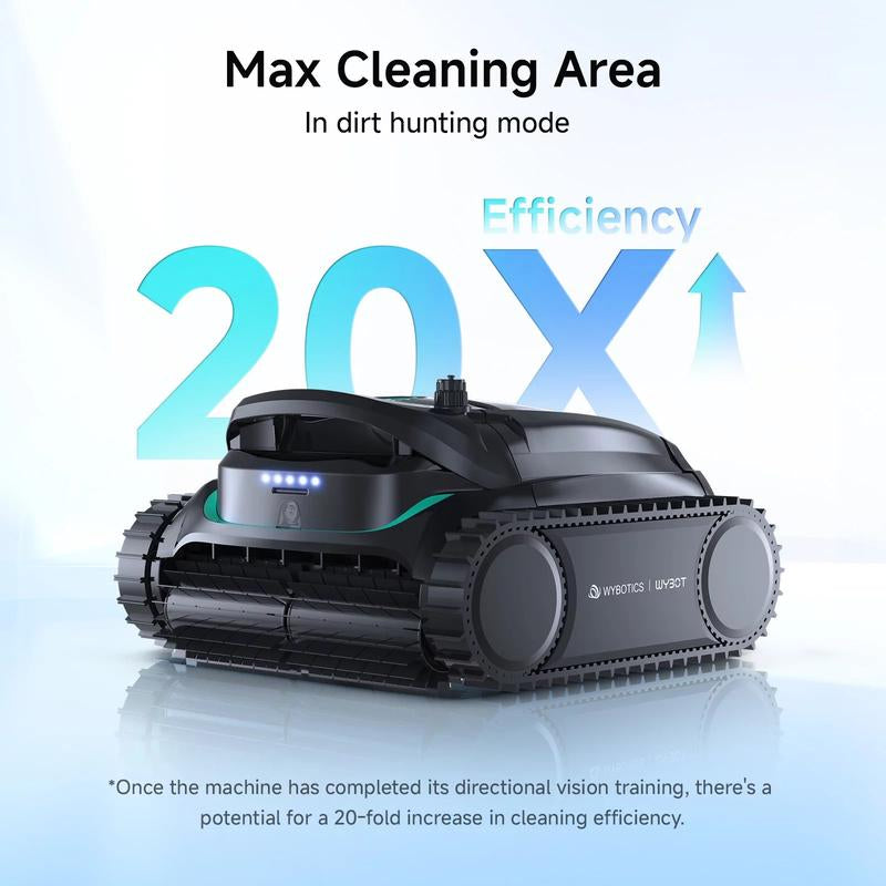 WYBOT M2 AI Camera Robotic Pool Vacuum Cleaner, 8 Modes & 7 Paths, Dual Filtration, App Control, 120W Brushless Motor, 10,000Mah Battery, 300Mins Runtime, Covers 4,305 Sq.Ft, Black&Green