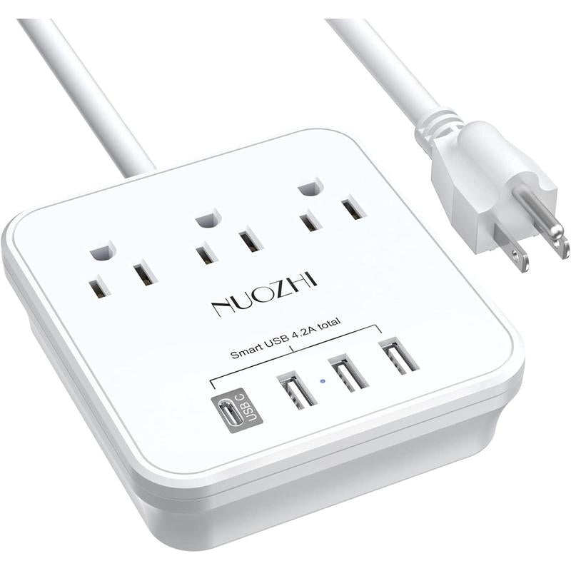 Cruise Essentials,6 Ft Power Strip with 3 Outlets and 4 USB Ports(1 USB C), Non Surge Protector for Cruise Ship, Travel, Home Office, ETL Listed, White
