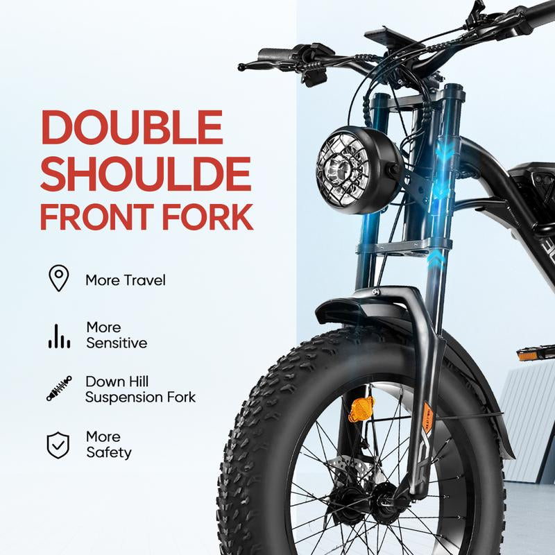 Commuting Electric Bicycle with a Maximum Power of 1500W, Upgraded Thick Tires and 7-Layer Full Suspension, 48V 20.8Ah Detachable Large Battery, 20 "X 4.0 Suitable for Mountainous, Snowy, Sandy and Highway Areas, with the Highest Cost-Effectiveness
